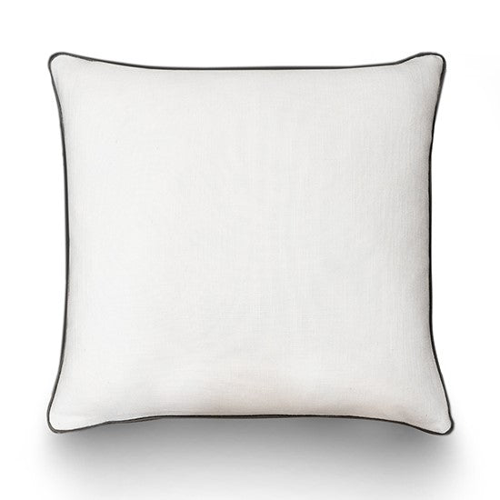 White linen Plush Cushion with Duck Feather Insert Black Piping