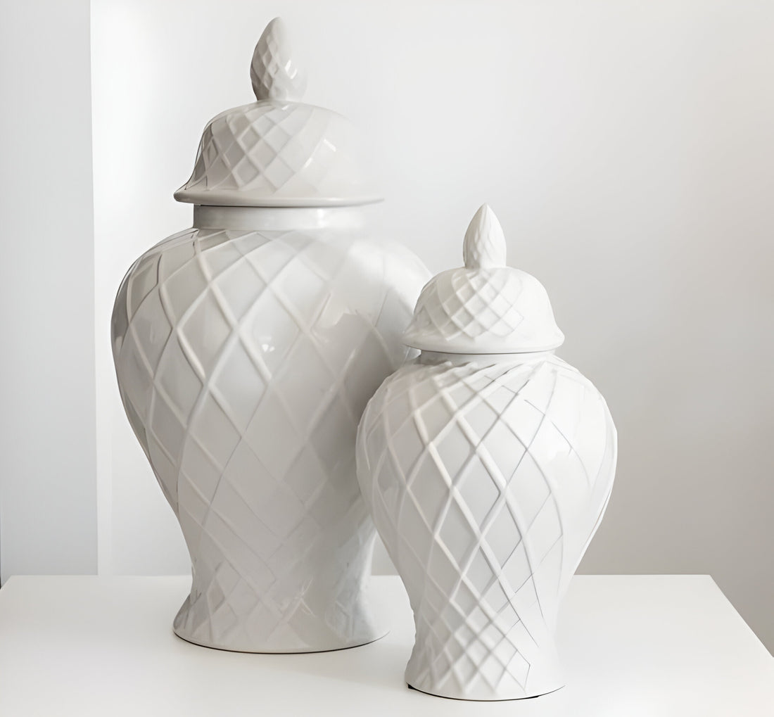 2x Vase Set White Ginger Jar | Hampton Coastal