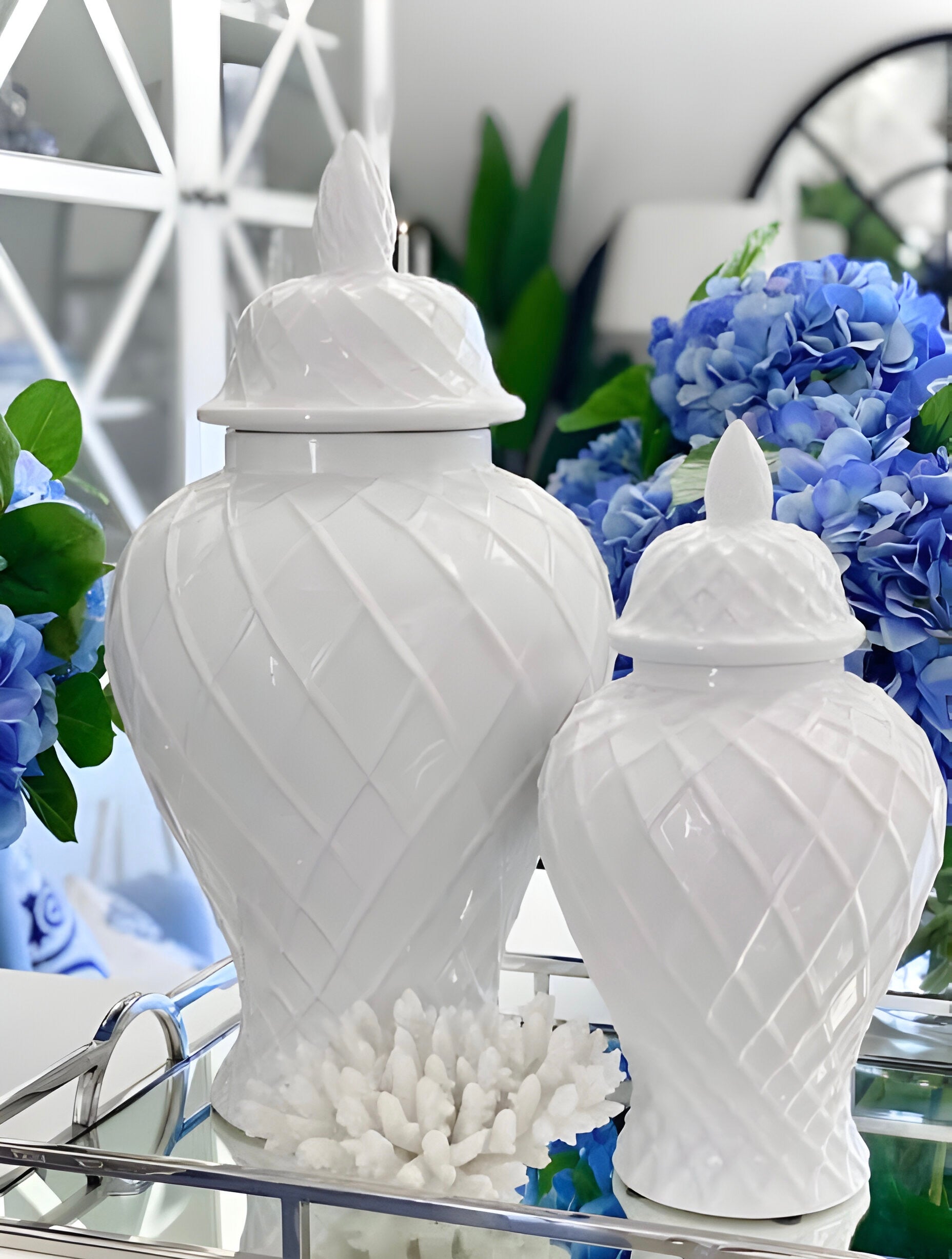 2x Vase Set White Ginger Jar | Hampton Coastal