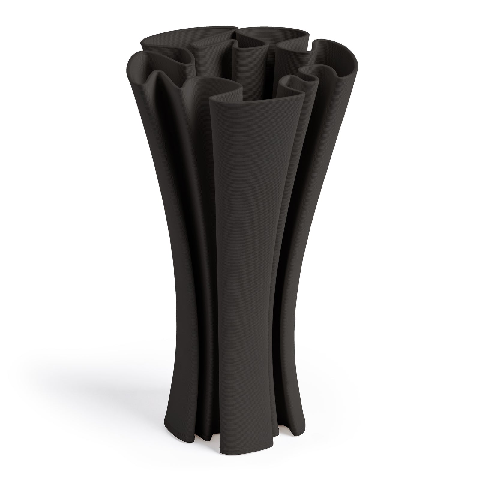 A large vase with folded texture all around