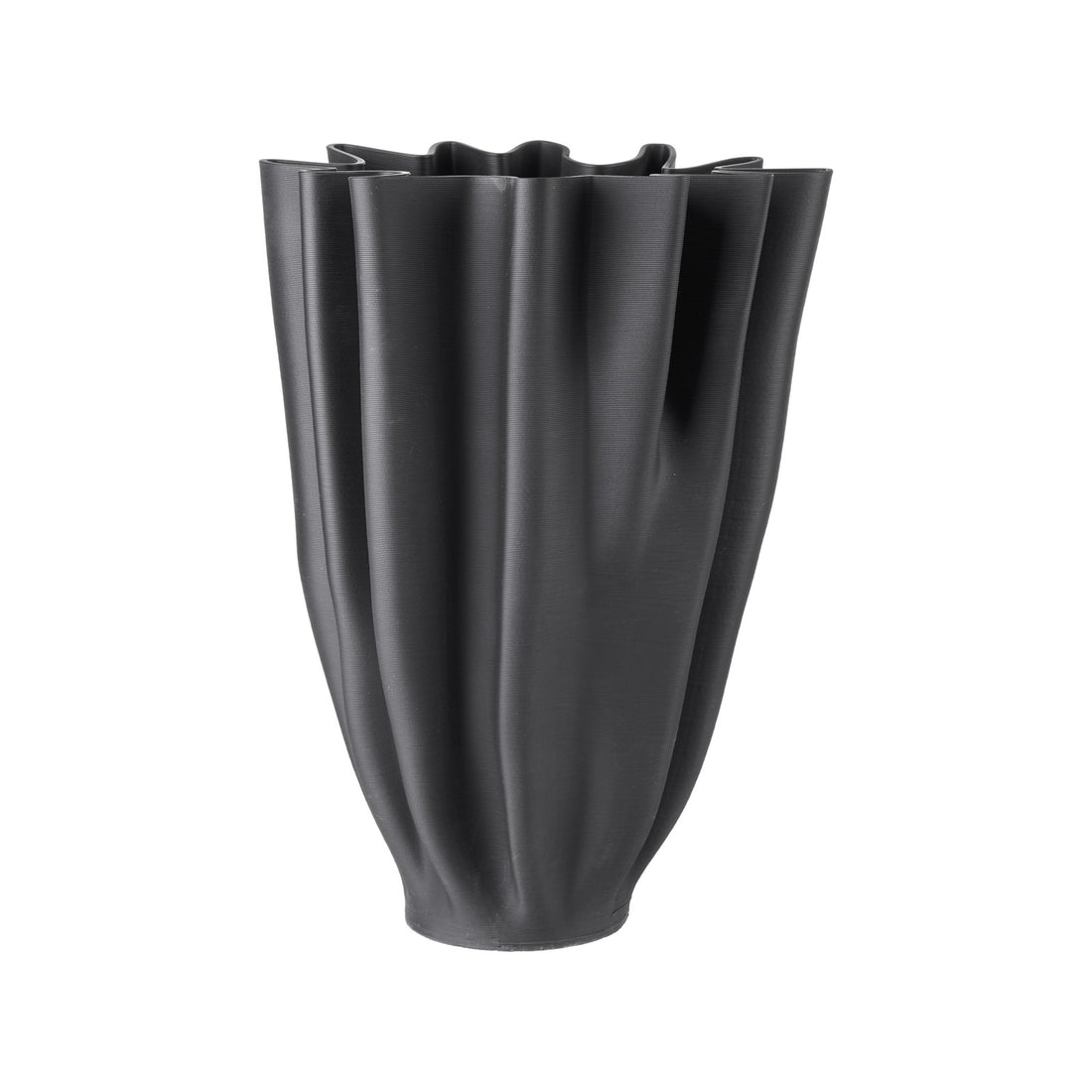 A black ceramic vase with folds tall