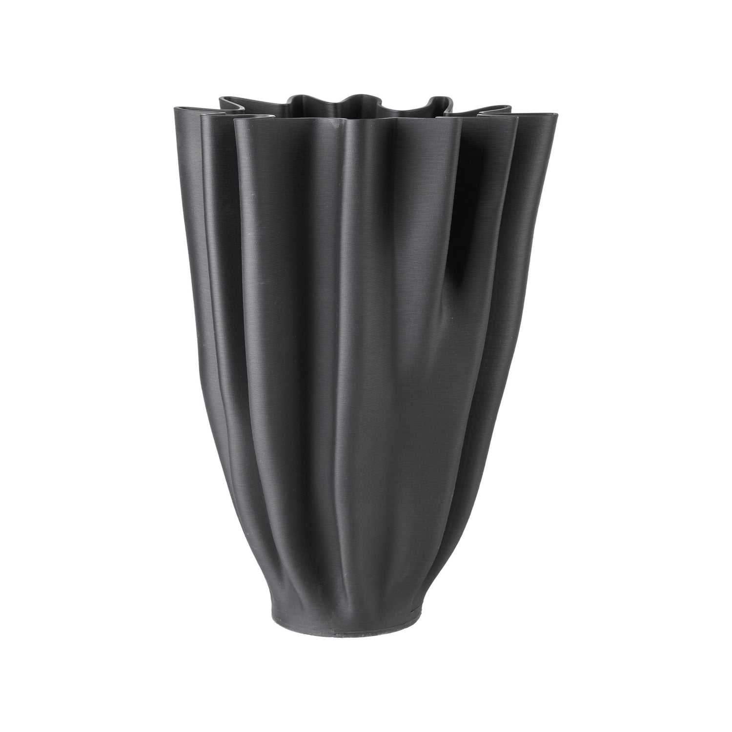 A black ceramic vase with folds tall