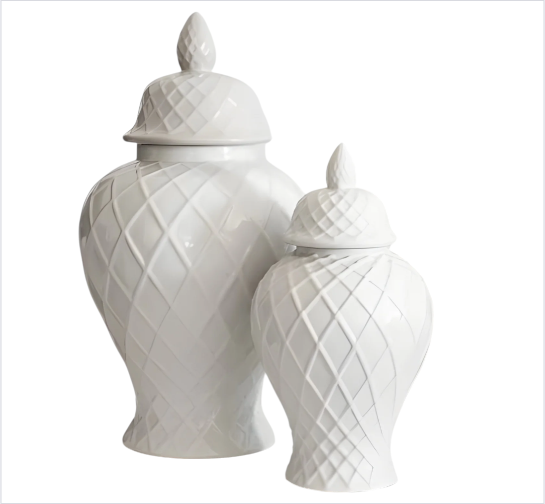 2x Vase Set White Ginger Jar | Hampton Coastal