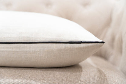 White Linen Cushion Cover with Black Piping