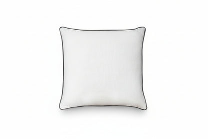 White linen Plush Cushion with Duck Feather Insert Black Piping